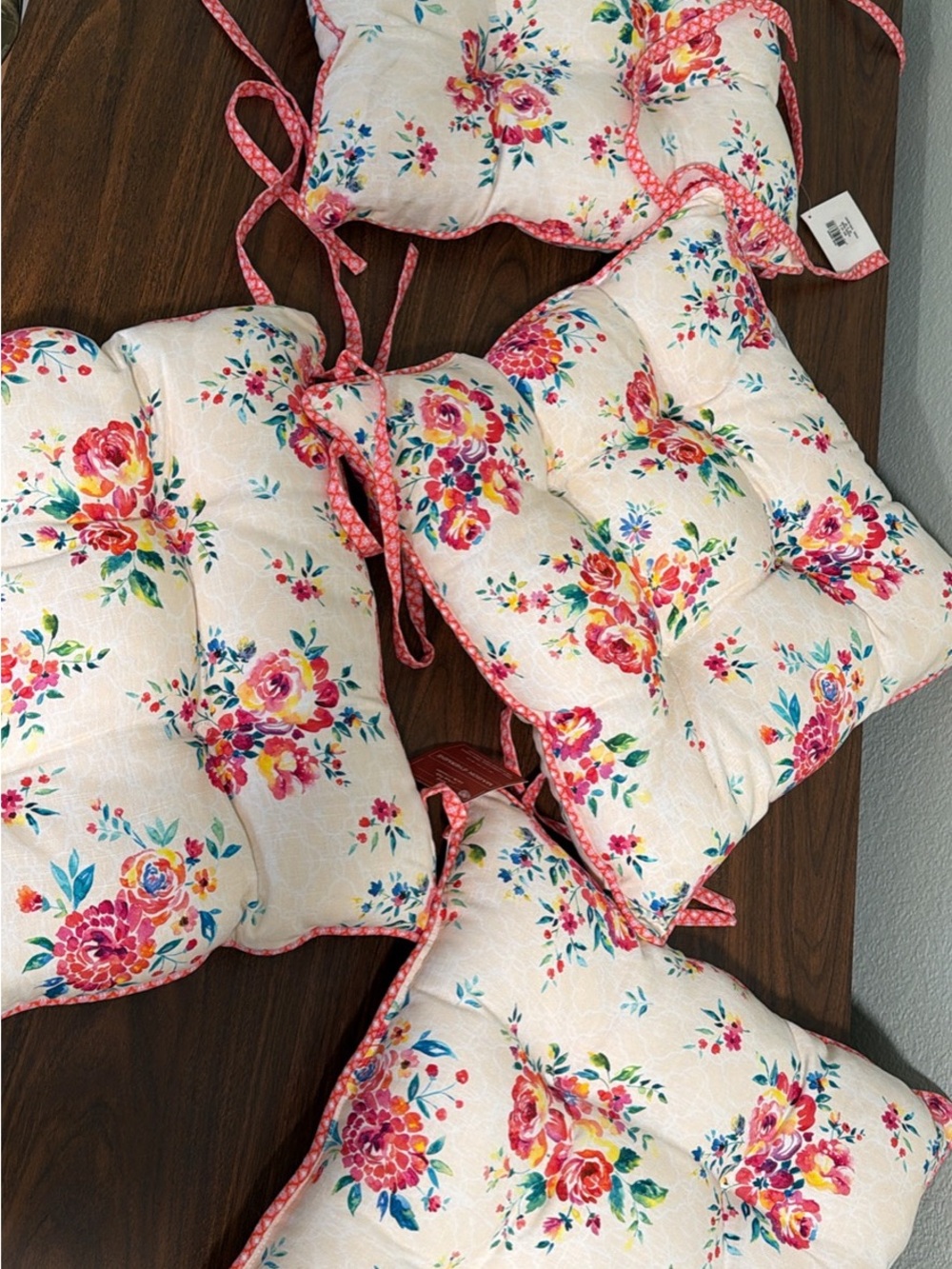 Floral Tie-On Accent Seat Cushions - set of 4